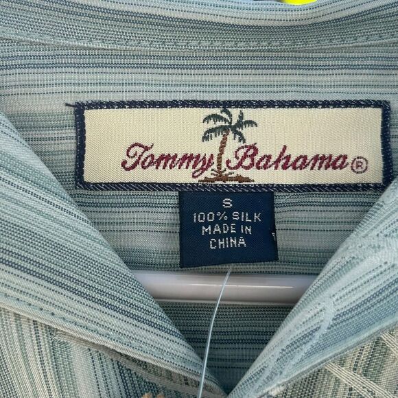 Tommy Bahama Silk Button Up Shirt Mens S Embroidered Green Floral Short Sleeve - Picture 6 of 12